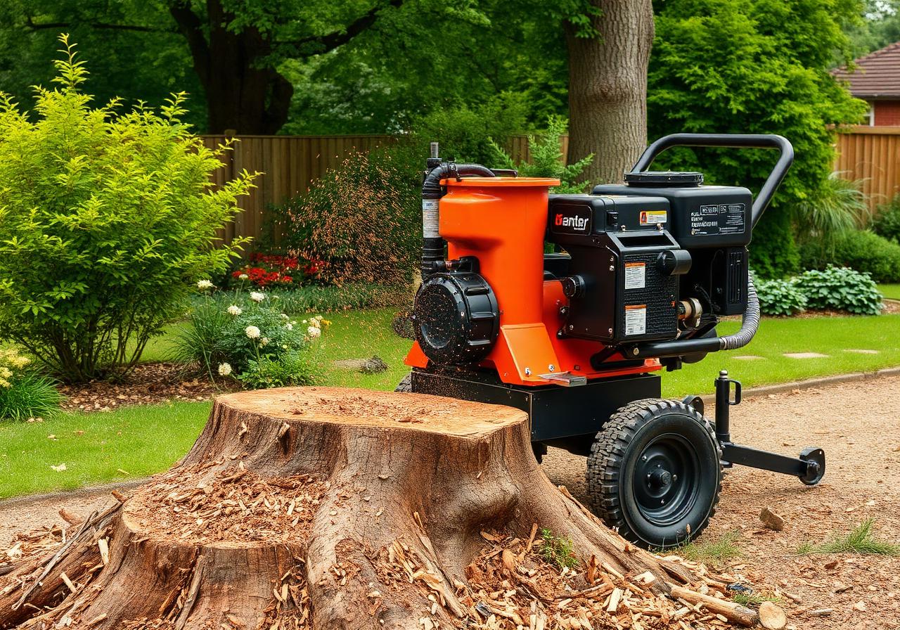 Stump grinder removing tree stump